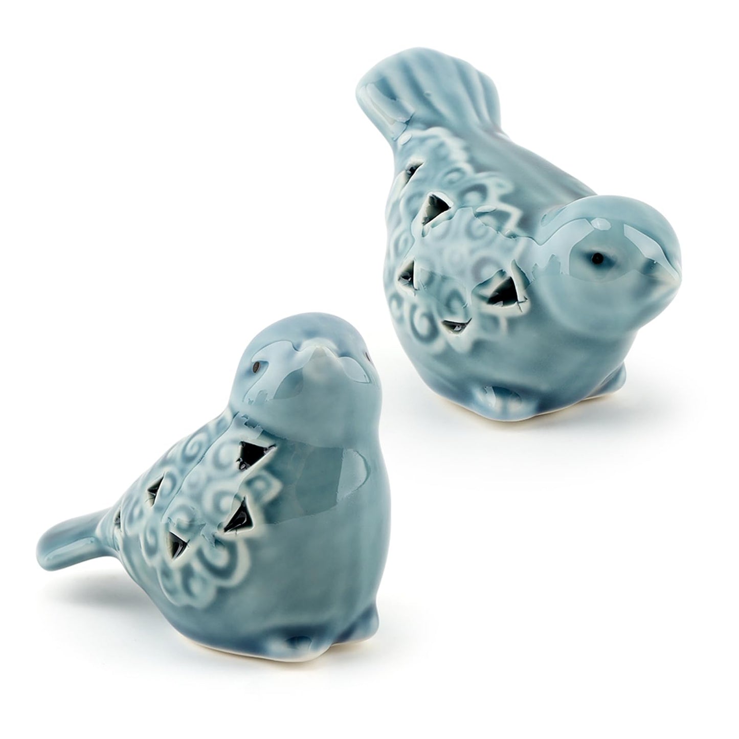 Pair of Blue Bird for Home Decor, Farmhouse Ceramic Bird Statue Sculpture Birds Ornaments, Small Decor for Shelves Entryway TV Stand Bookcase, Garden Micro Landscape Accessories