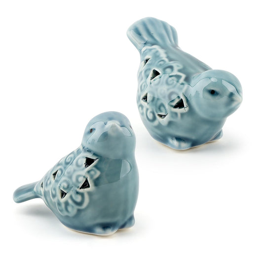 Pair of Blue Bird for Home Decor, Farmhouse Ceramic Bird Statue Sculpture Birds Ornaments, Small Decor for Shelves Entryway TV Stand Bookcase, Garden Micro Landscape Accessories
