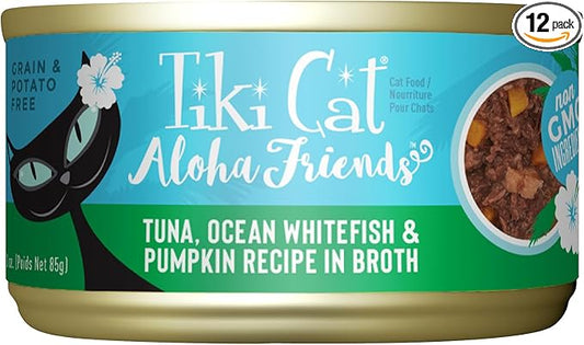 Tiki Cat Aloha Friends Wet Cat Food, Tuna, Ocean Whitefish & Pumpkin, 3 oz. Cans (12 Count)