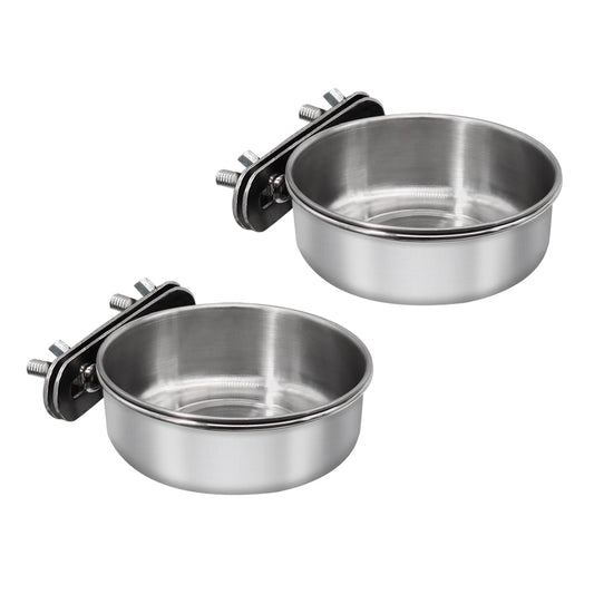 2 Pcs Small Bird Feeding Dish Cups,Parrot Food Bowl Cage with Clamp Holder Stainless Steel,Birdcage Coop Water Feeder for Cockatiel Parakeet Macaw Finches Lovebirds Small Animals (2 Pack, Small)