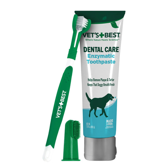 Vet's Best Dog Toothpaste & Dog Toothbrush, Dental Kit, Plaque Remover for Teeth, Whitens Teeth, Freshens Canine Breath, Veterinarian Formula, Finger Toothbrush Included