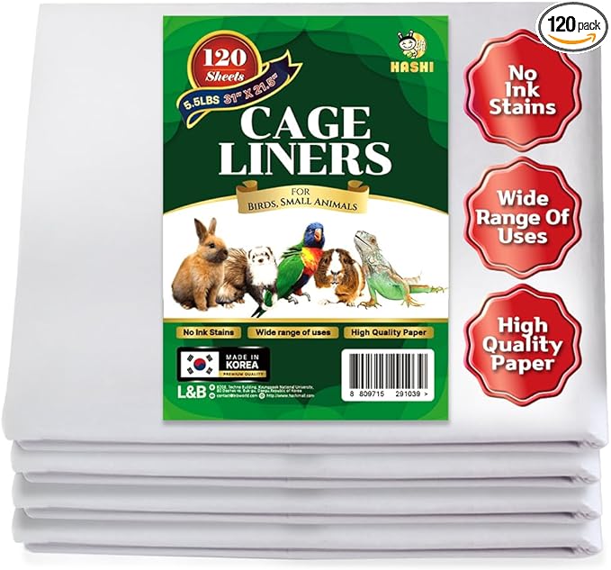 HA SHI 120 Sheets Bird Cage Liners, 31 x 21.5 Inches Pre-Cut Ink-Free Unprinted Newsprint Paper for Parrots and Small Animals
