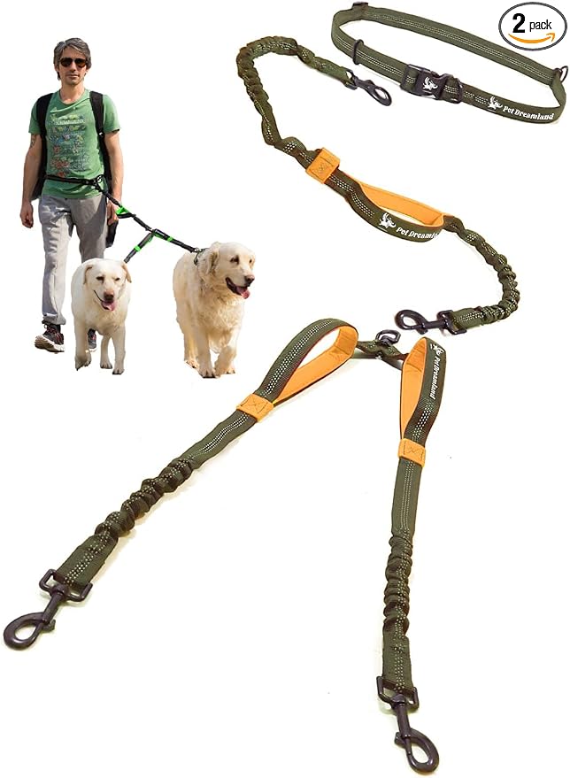 Pet Dreamland Exquisite Hands Free Double Dog Leash for Two Dogs with Tangle-Free Swivel. Premium Quality & Versatile for Running. You Will