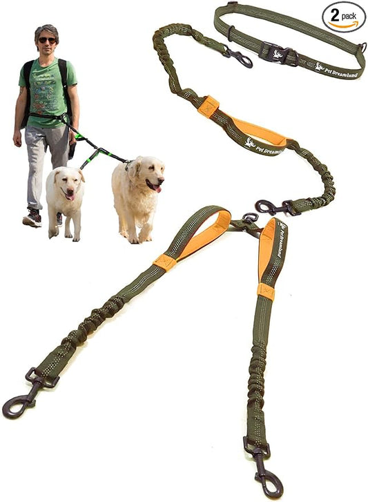 Pet Dreamland Exquisite Hands Free Double Dog Leash for Two Dogs with Tangle-Free Swivel. Premium Quality & Versatile for Running. You Will