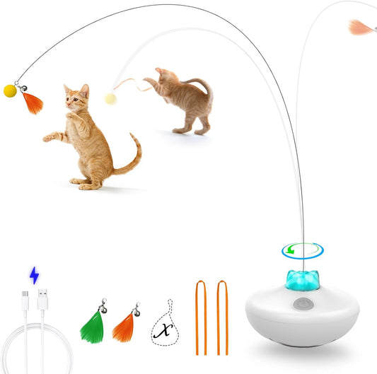 Oxawo Interactive Cat Toys Cat Exercise Tumbler, Rechargeable Cat Toys for Indoor Cats Spin Butterfly Game Teasing Kitty, Extra Long Feather Wand (P33 cat Toys)