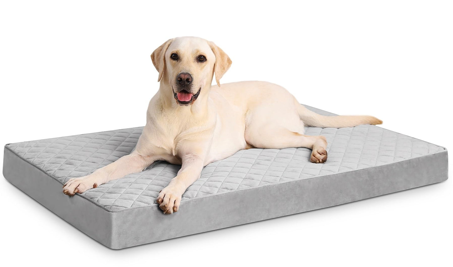 Orthopedic XL Dog Beds Large Sized Dog Waterproof Bed with Removable Washable Cover and Non-Slip Bottom, Quilting Pet Mattress for Crate, 41x27 Inch, Light Gray