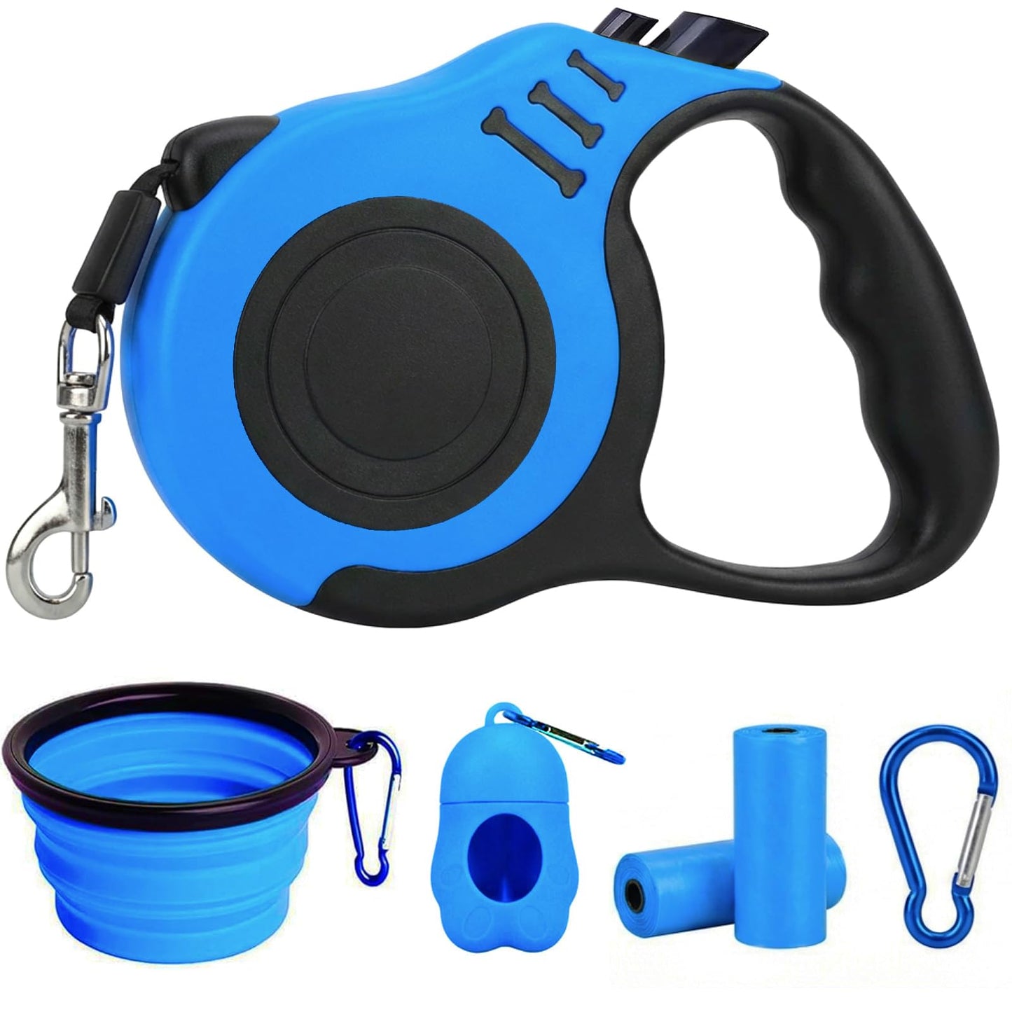 PETIMP Retractable Dog Leash Lightweight 16FT Leash Set | with Folding Bowl,Dispenser,Rubbish Bags, for Small Medium Dogs(Blue)