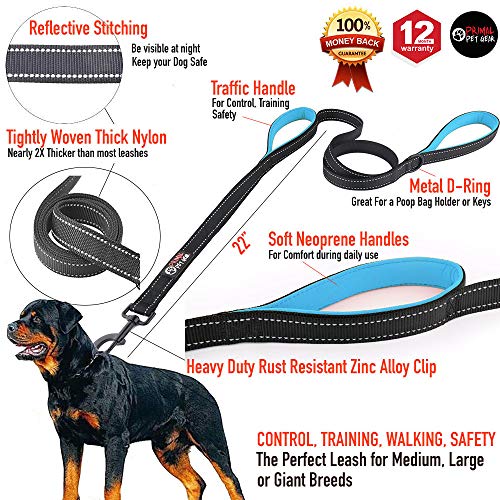 Primal Pet Gear Dog Leash 6ft Long,Traffic Padded Two Handle,Heavy Duty,Reflective Double Handles Lead for Control Safety Training,Leashes for Large