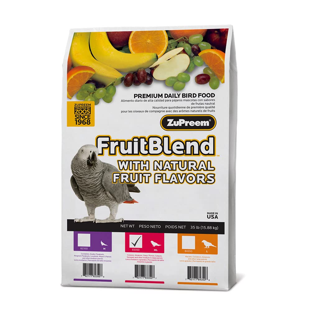 ZuPreem FruitBlend Flavor Pellets Bird Food for Parrots and Conures, 35 lb - Daily Blend Made in USA for Caiques, African Greys, Senegals, s, Eclectus, Small Cockatoos