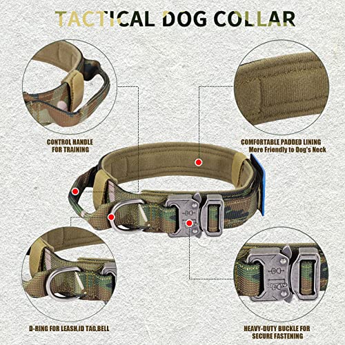 Tactical Dog Collar and Bungee Leash, Camo Military Dog Collar & Leash Set with USA American Flag Adjustable K9 Collar with Heavy Duty Metal Buckle