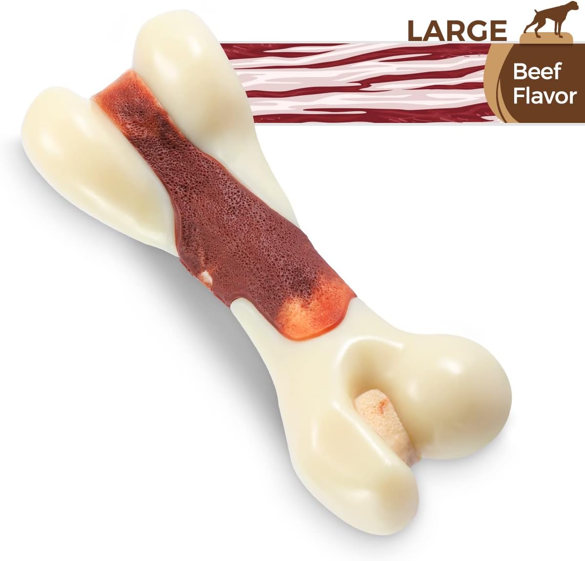 Tikaton Indestructible Dog Chew Toys for Aggressive Chewers, Beef Flavor Durable Dog Teething Chew Toys Bones for Large/Medium/Small Puppies