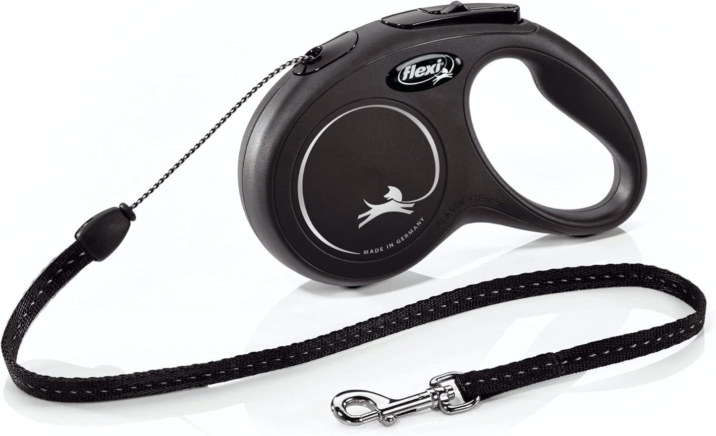 FLEXI New Classic Cord Retractable Dog Leash for Small Dogs up to 26 lbs. – 16 ft., Black | Tangle-Free Pet Walking Leash with One-Handed Brake
