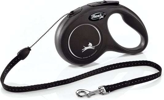 FLEXI New Classic Cord Retractable Dog Leash for Small Dogs up to 26 lbs. – 16 ft., Black | Tangle-Free Pet Walking Leash with One-Handed Brake
