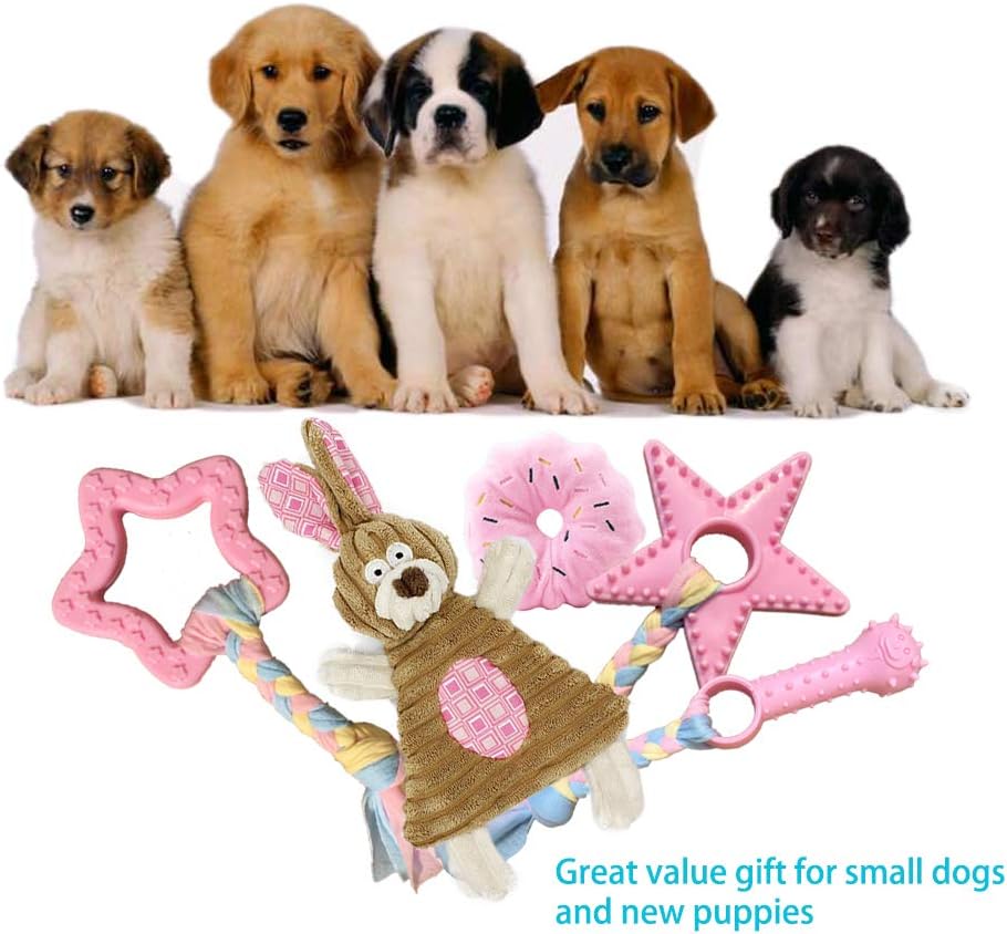 Puppy Toys for Teething, Puppy Chew Toys for Small Dogs, Crinkle Dog Toys Small Breed Boredom and stimulating, Dog Toys for Small Dogs, Pink, 5-Pack