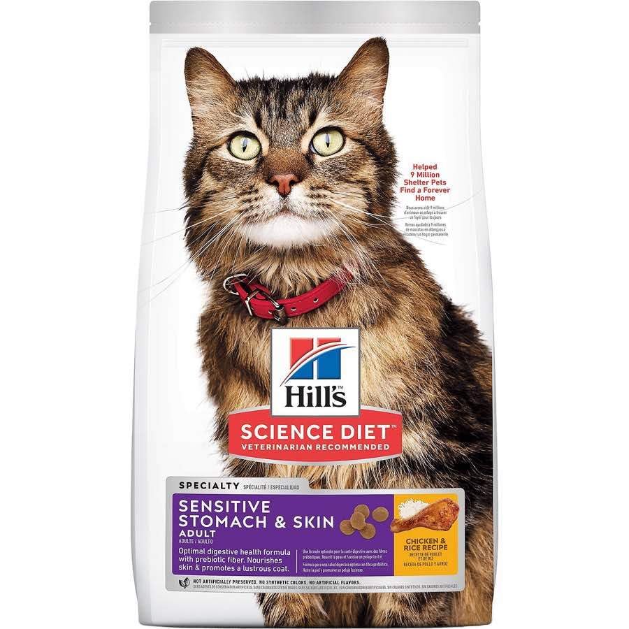 Hill's Science Diet Adult 1-6 Sensitive Stomach & Skin Dry Cat Food, Chicken & Rice, 3.5 lb. Bag (Updated Formula)