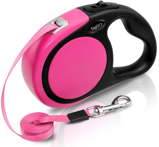 Taglory Retractable Dog Leash, One-Handed Brake, 16ft, Medium, Pink | More Freedom While Staying in Control, Smooth Retraction, Tangle-Free Design