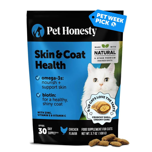 Cat Skin & Coat Health Chews – Crunchy & Creamy Treats with Omegas, Vitamin C & E, Biotin – Soothes Itchy, Dry Skin, Reduces Shedding & Promotes a Shiny Coat – Cat Vitamins (Chicken 30-Day Supply)