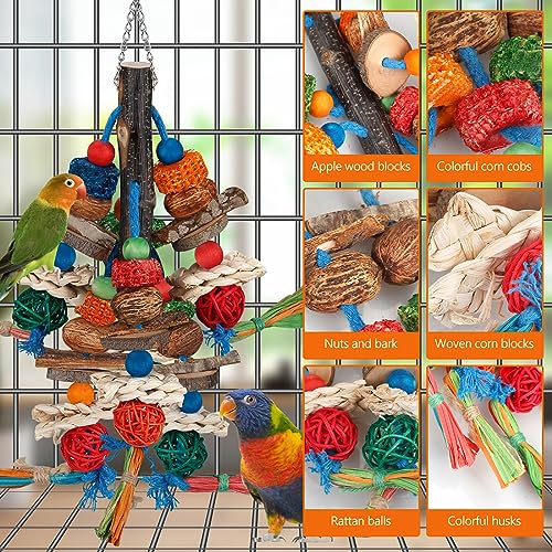Bird Toys,Parrot Toys Exciting Chewing Fun for Parakeets,Cockatiels,Conures,Lovebirds,African Gray Cockatoos  And Other Small Medium-Sized Parrot Natural Corn Cob Sturdy Nut (old bark)