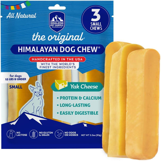 Himalayan Dog Chew Original Yak Cheese Chew, 3 Small Sticks, 1.1 oz, Gluten Free, Healthy Treats, Grain & Lactose Free 100% Natural, Long Lasting for Dogs Under 15 lbs