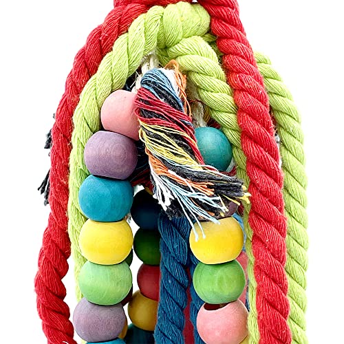 20.5 inch Parrot Chewing Toys - Wooden Block Tearing and Cotton Rope Toys for Medium Large Extra Large Parrot Conures African Grey  Cockatoo and Macaw