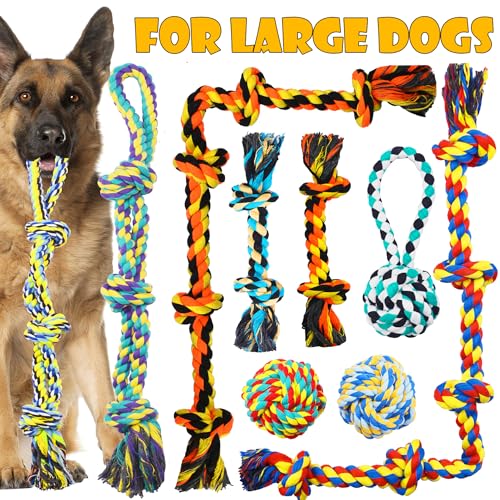 Speedy Panther 9 Pack Large Dog Rope Toys for Aggressive Chewers, 5 Knots Indestructible Chew Toy Kit for Medium Large Dogs, Puppy Teething Tug Toy