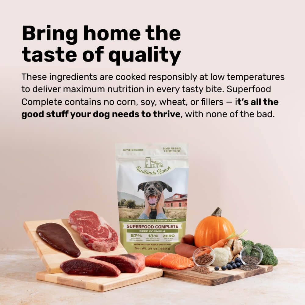 BADLANDS RANCH by Katherine Heigl – Superfood Complete Air-Dried Beef Dog Food – High Protein with Superfoods for Daily Wellness & Consistent Nutrition – 24 oz