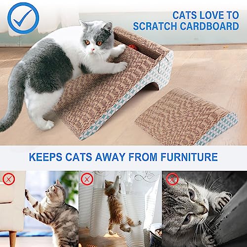 Pets Cat Scratcher Cardboard with Catnip, Removable Cat Scratching Pad with Ball, 2-in-1 Corrugated Cat Scratch Lounge Sofa Refill