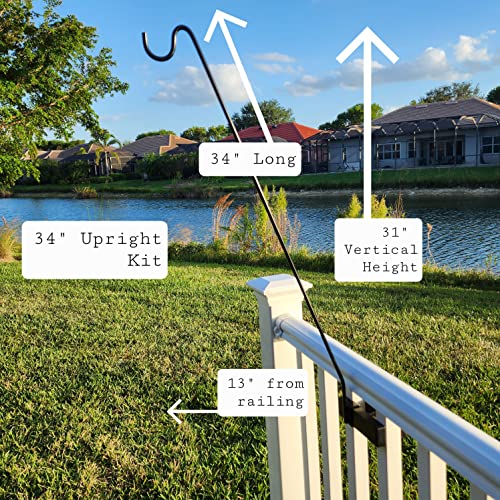 Hold It Mate Long Hook Kits Ideal for Bird Feeders, Lighter Flower Baskets, Chimes, etc. for Vertical Spindled Deck Railings Only (34" Upright) Heavy Duty Hanger