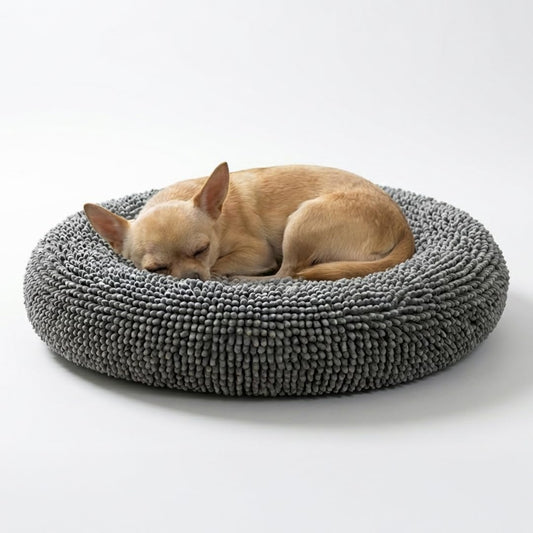 Muddy Mat® Cloud K-9 Dog Beds for Small Dogs & Cats, Soft & Relaxing Round Dog Bed, Chenille Material, Removable Cover, Washable & Dryer Safe – Grey
