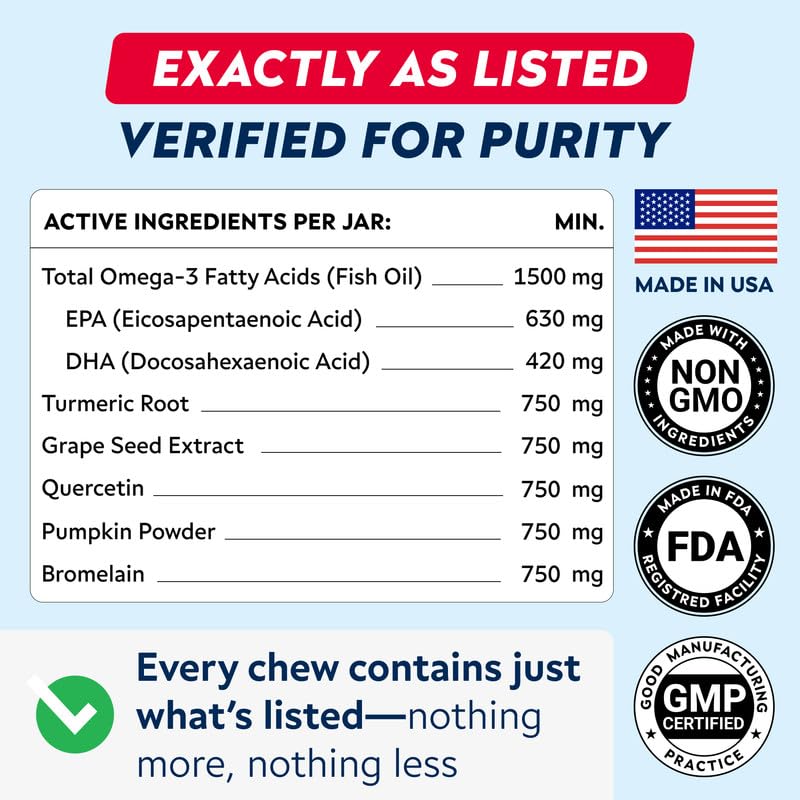 StrellaLab Dog Allergy Relief & Anti Itch Support Chews w/Omega 3: Real Ingredients, Real Taste! Skin & Coat Immune w/Fish Oil, Pumpkin & Enzymes
