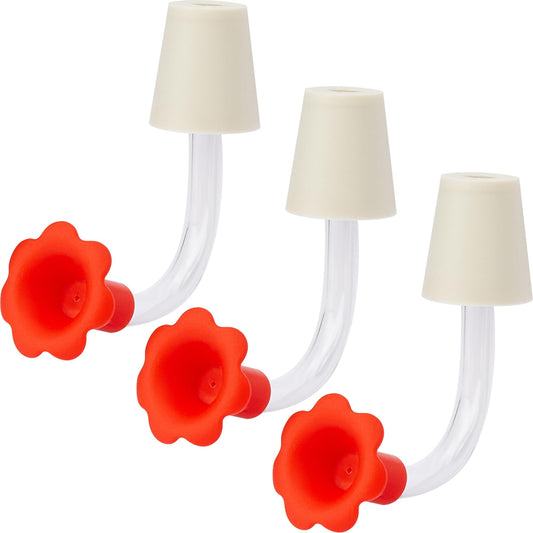 3-Pack Floral Hummingbird Feeder Replacement Parts – DIY Bottom Replacement Feeding Tubes with Red Flower Tip & Tapered Stopper – Fits Most Outdoor Glass Bird Feeders