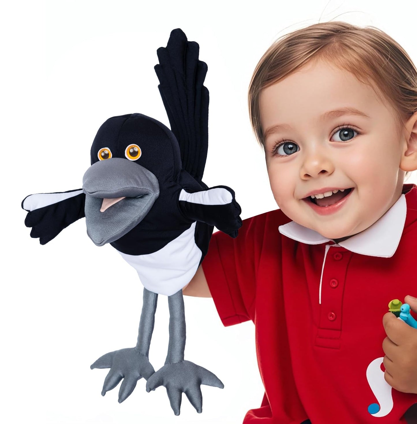 Steve and Maggie Plush Toy – Maggie Magpie Hand Puppet for Kids 1+, Soft Bird Puppet for Pretend Play, Nursery Rhymes & Learning, Interactive Toddler Toy for Easter Basket Stuffers (Small)