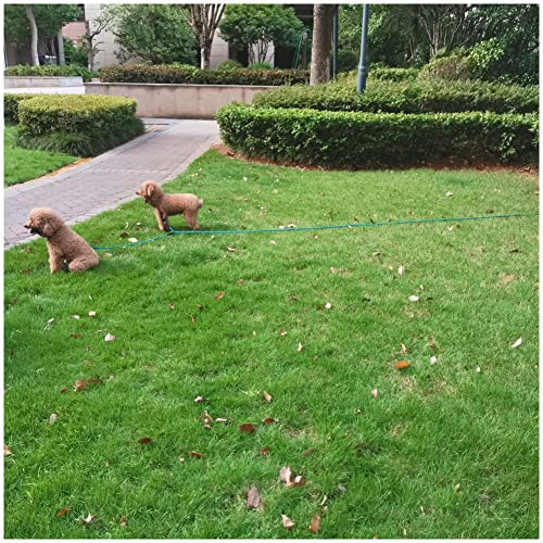 BTINESFUL 12FT 20FT 30FT 50FT Reflective Dog Tie Out for 2 Dogs, No Tangle 20ft by 1/3 Inch Nylon Rope Long Tether for Two Dogs, Dog Trolley Runner