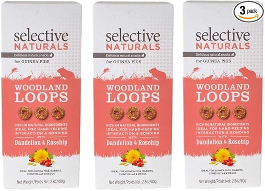 Supreme Petfoods 3 Pack of Selective Naturals Woodland Loops Guinea Pig Treats, 2.8 Ounces each, with Dandelion and Rosehip