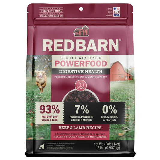 Redbarn Powerfood Air Dried Dog Food 2 lbs High Protein Beef and Lamb with Prebiotics Postbiotics for Digestive Health Wholesome Pet Food Complete
