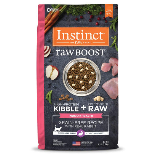 Instinct Raw Boost Indoor Health, Natural Dry Cat Food with Freeze Dried Pieces, Grain Free Recipe - Real Rabbit, 4.5 lb. Bag