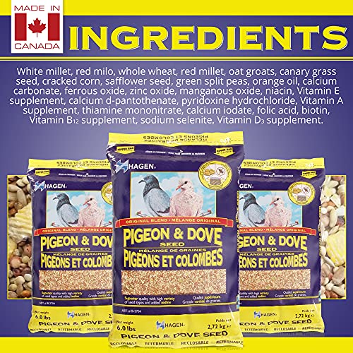 Hagen Pigeon & Dove Seed, Original Formula Bird Food, 6 lb Bag – Nutritionally Complete Seed Mix with Vitamins & Minerals – Wild & Captive Bird Diet – Insect-Resistant Air-Tight Packaging