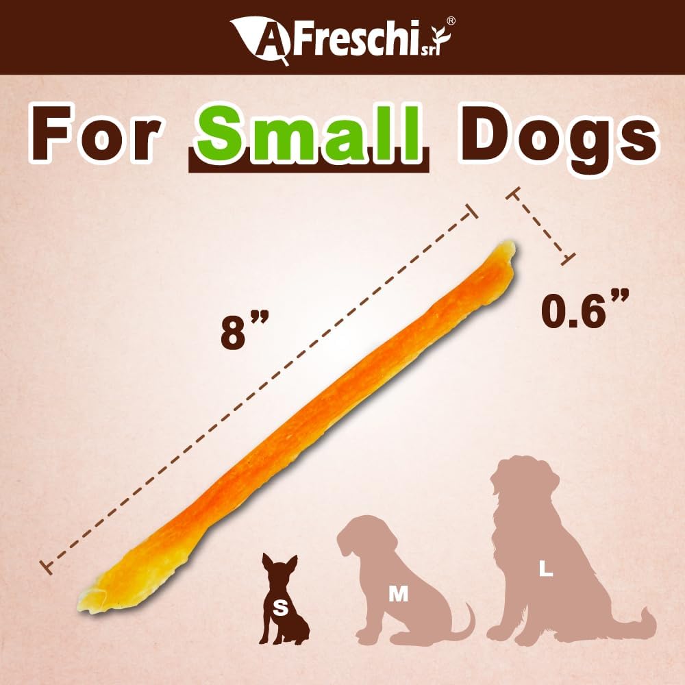 A Freschi srl Turkey Tendons for Dogs, Long-Lasting, Hypoallergenic Rawhide Alternative, Human Grade, Healthy Puppy Chews, Natural Dog Treats for Small Dogs, Strips, 3oz Pack