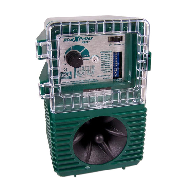Bird-X BirdXPeller Pro Electronic Bird Preventer Version 1, Sonic Bird Decoy Device, Perfect for Pigeons, Starlings, Sparrows, and Gulls, Covers up to 1 Acre, 3-5 kHz Frequency