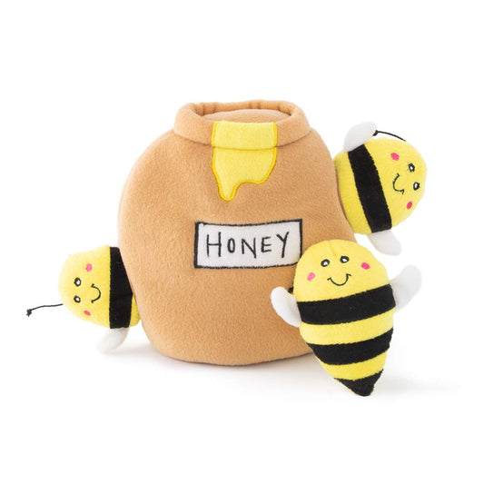 ZippyPaws Burrow- Interactive Dog & Puppy Toys for Boredom, Stimulating Pet Products to Keep Them Busy, Hide & Seek Plush Puzzles, Squeaky Toy for Enrichment, for Small & Medium Dogs- Honey Pot