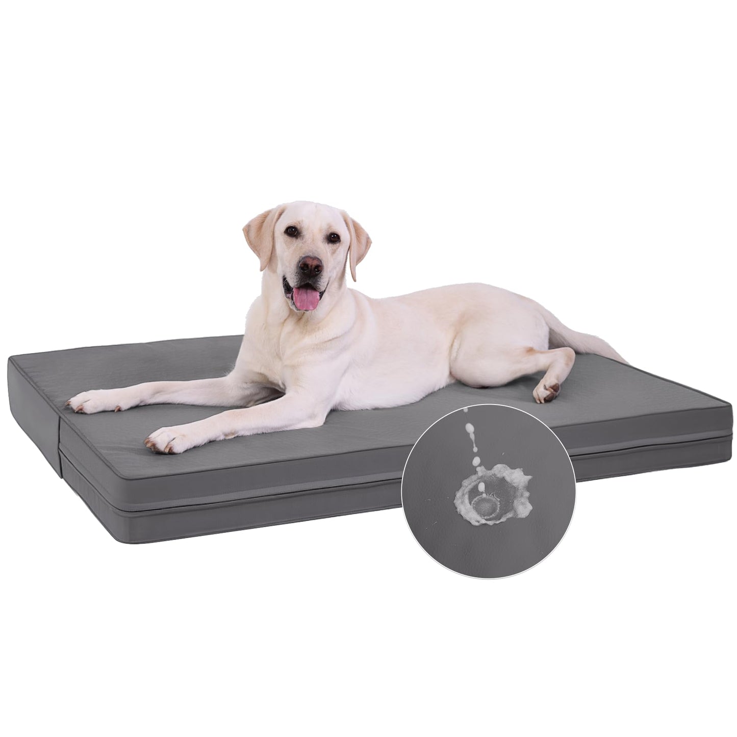 Vonabem Large Dog Bed Waterproof Outdoor, XL Crate Pad 42 inch Washable, Leather Pet beds with Removable Cover, Foam Orthopedic Anti-Slip XLarge Kennel Pads Reversible Wipeable, 41"x27" Grey