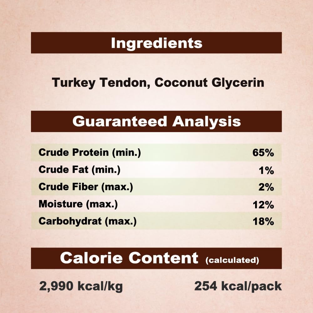 A Freschi srl Turkey Tendons for Dogs, Long-Lasting, Hypoallergenic Rawhide Alternative, Human Grade, Healthy Puppy Chews, Natural Dog Treats for Small Dogs, Strips, 3oz Pack