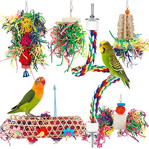 Foraging Bird Toys - Shredding Parakeet Toys with Rope Perch for Conure, Cockatiel, Budgies, Lovebird, Parrotlet
