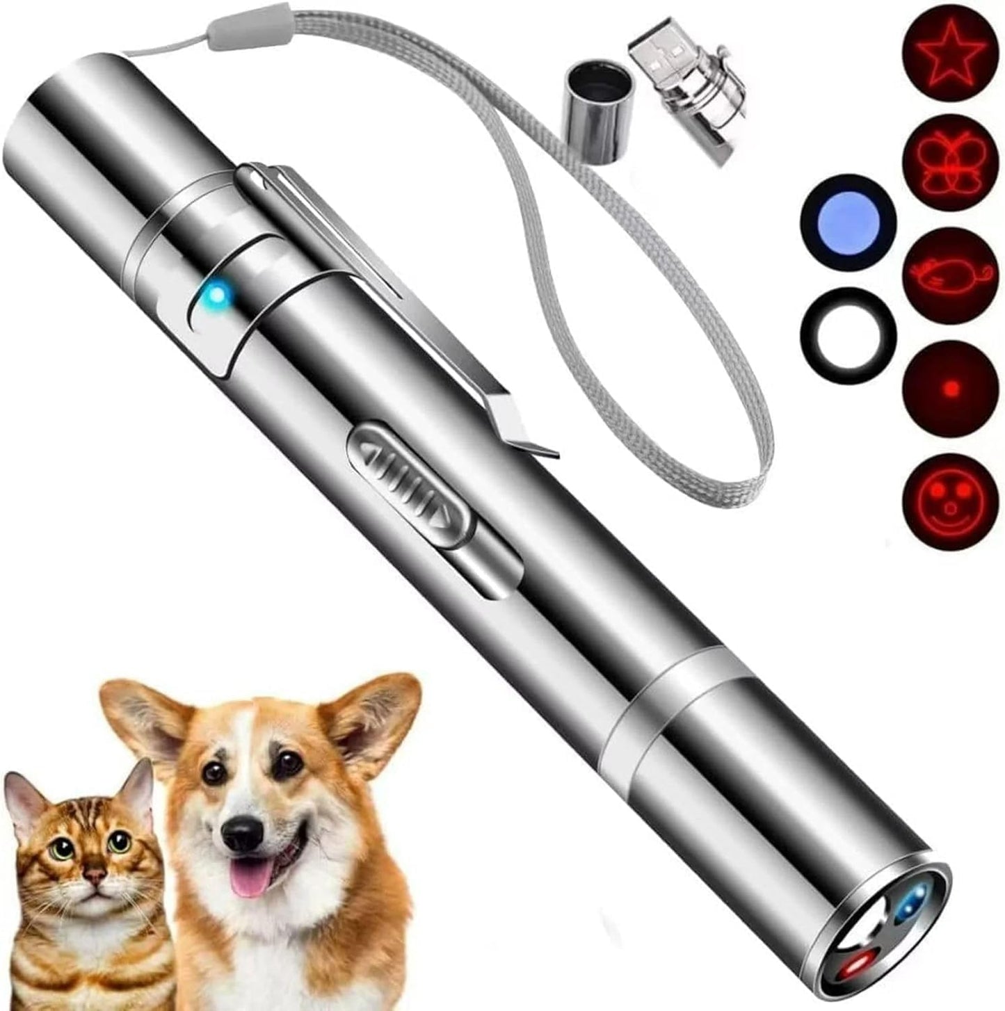 Laser Pointer, Bird Toys for Indoor Birds, Bird Laser Toy, Red Dot LED Light Pointer Interactive Toys for Indoor Birds, USB Charging, 5 Switchable Patterns