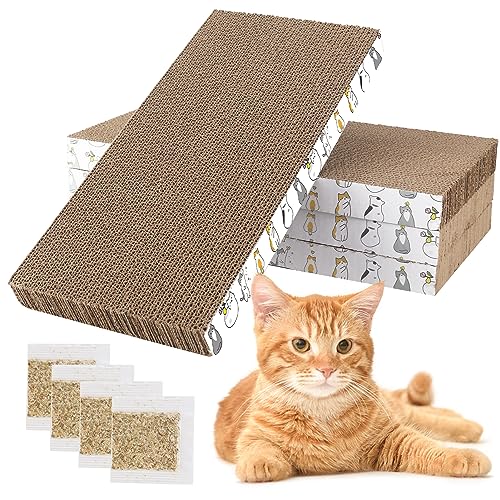 PatiencET Cat Scratching Board 4 Pack, Cardboard Cat Scratcher with Catnips, Flat Double-Sided Cat Scratch Pad for Indoor Small Medium Cats Kittens