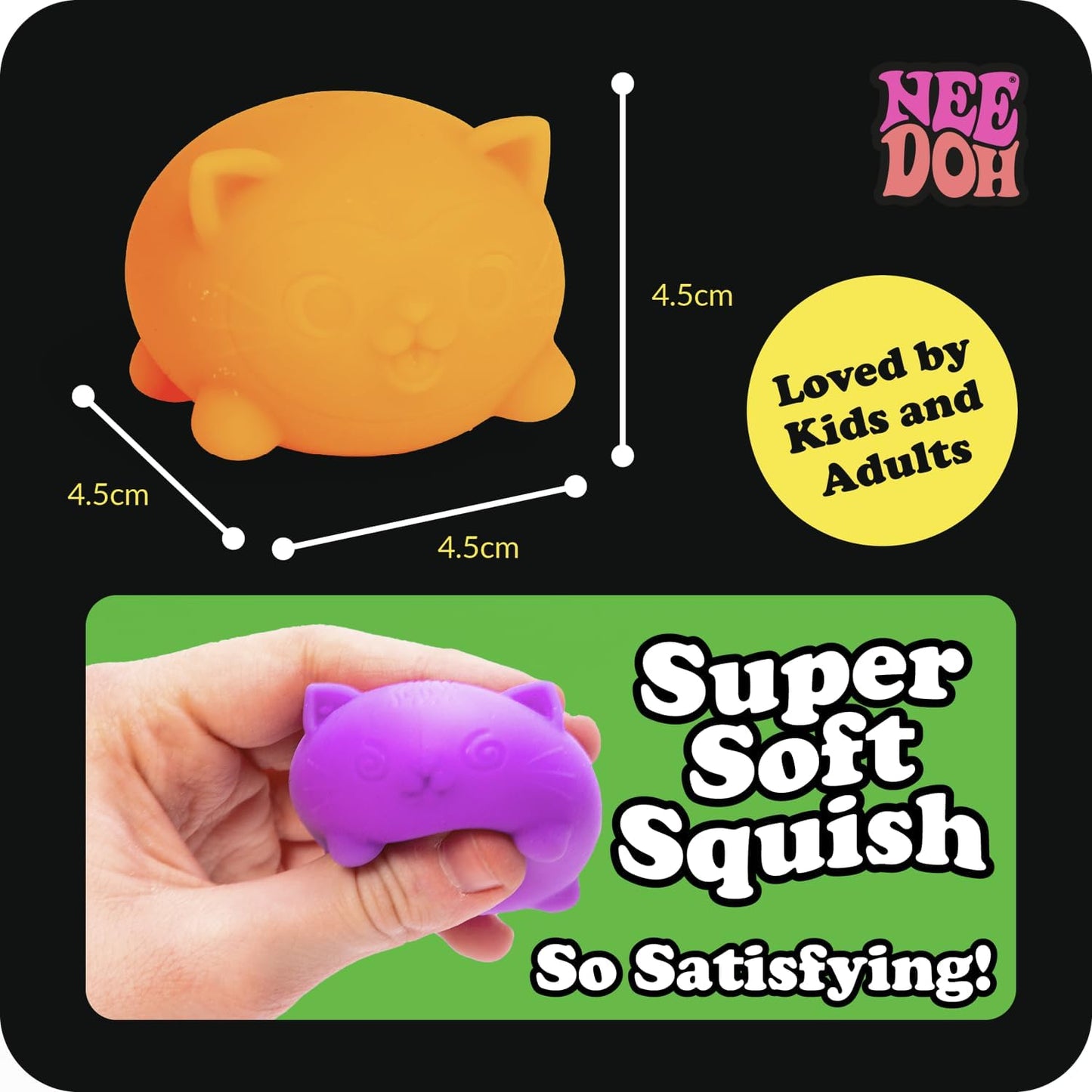 Schylling NeeDoh Teenie Cool Cat - Sensory Squeeze Toy - Contains 3 Mini Groovy Globs - 1.5" Wide - Color May Vary (Pack of 1)
