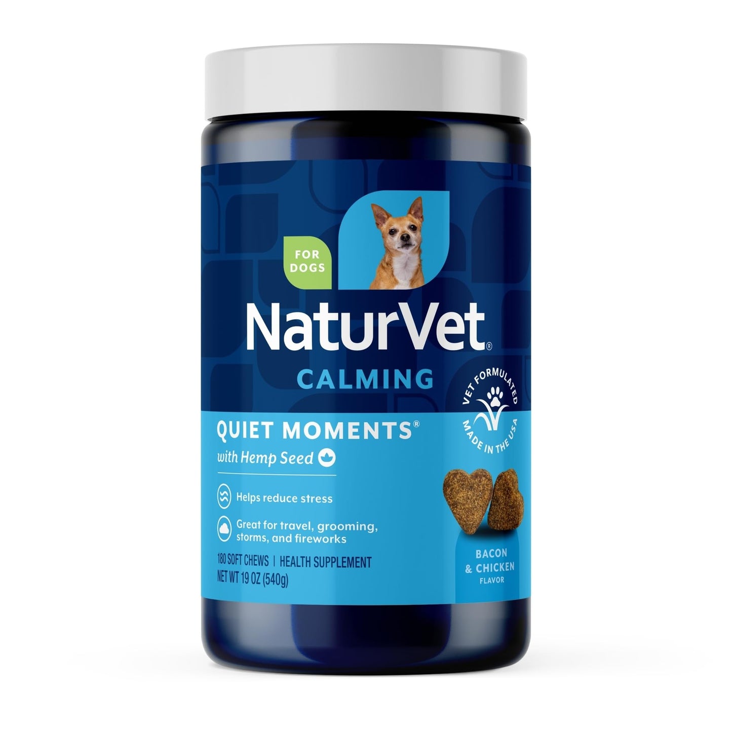 NaturVet Quiet Moments Calming Aid Dog Supplement, Helps Promote Relaxation, Reduce Stress, Storm Anxiety, Motion Sickness for Dogs (Quiet Moments