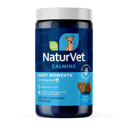 NaturVet Quiet Moments Calming Aid Dog Supplement, Helps Promote Relaxation, Reduce Stress, Storm Anxiety, Motion Sickness for Dogs (Quiet Moments