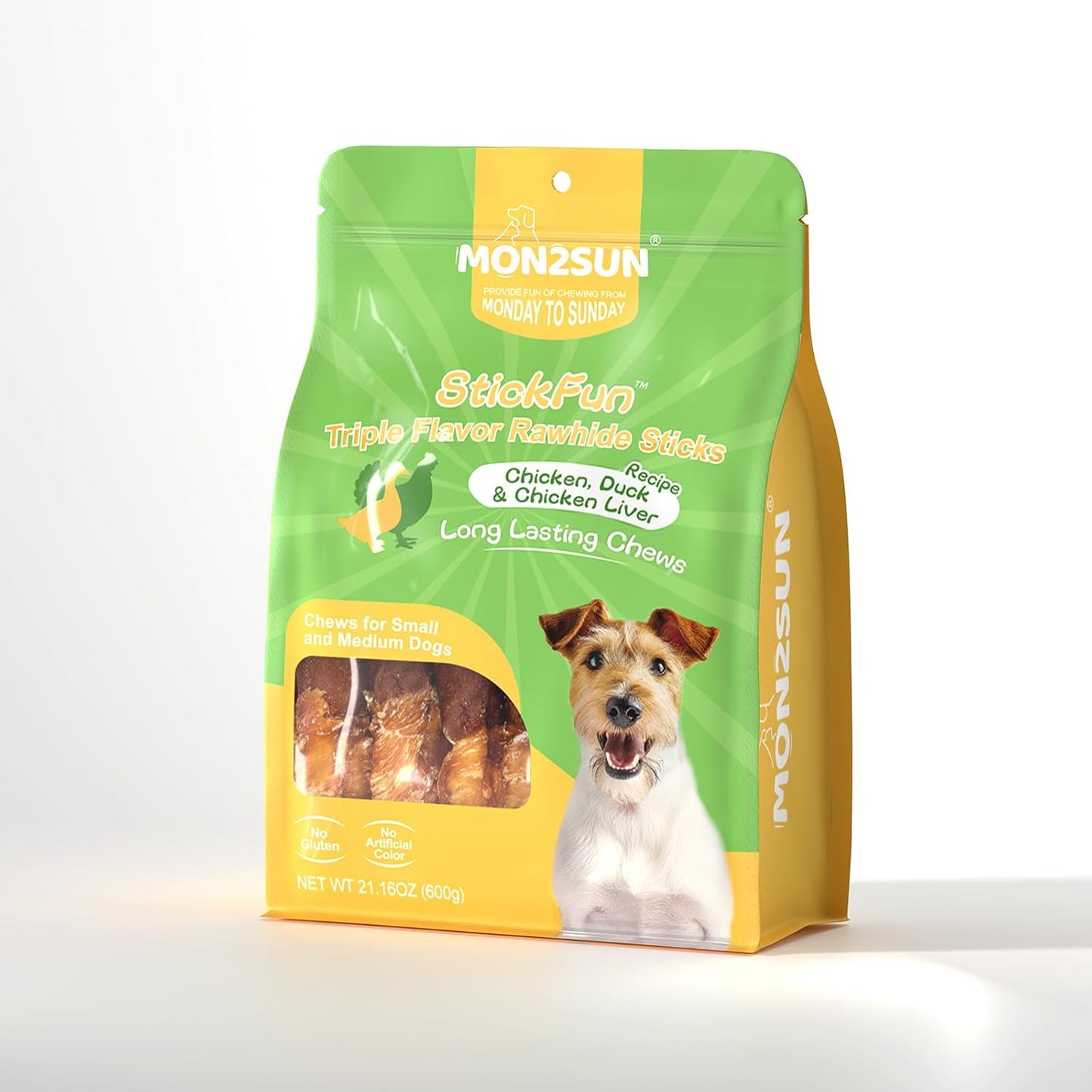 MON2SUN Dog Treats, Triple Flavor 5 Inch Chicken Liver Duck and Chicken Wrapped Rawhide Snacks for Small and Medium Dogs, 21.16 Oz (30 Count-Pack of 1)