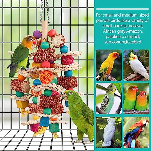lovyoCoCo Parrot Toys Bird Toys Natural Corn Cob Bird chew Toys for Small and Medium-Sized Macaws,African Grey,Cockatoos, Parrots,Parakeet,Cockatiel,Sun Conure, Lovebird with Wooden Blocks